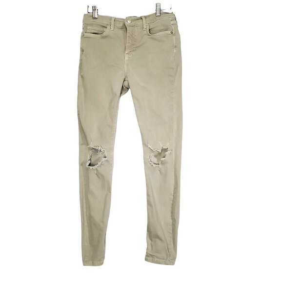 FREE PEOPLE Womens Jeans SZ 27R Midrise Khaki Busted‎ Knee Skinny Stretchy Boho - Picture 1 of 13